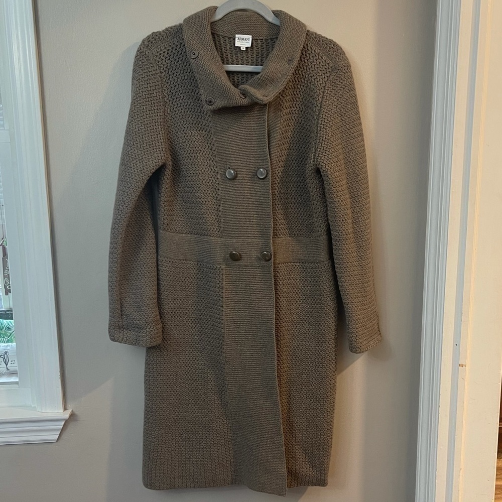 Armani Collezioni Wool Cashmere Double Breasted Duster Cardigan Sweater Size 10